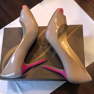 Moved💗Enzo Angiolini Eamaiven Block color peep toe patent leather pumps + box